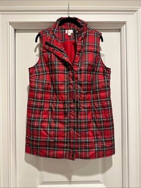 NWOT Kim Gravel Red Plaid Quilted Puffer Vest